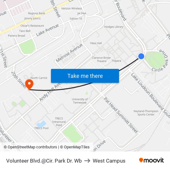 Volunteer Blvd.@Cir. Park Dr. Wb to West Campus map