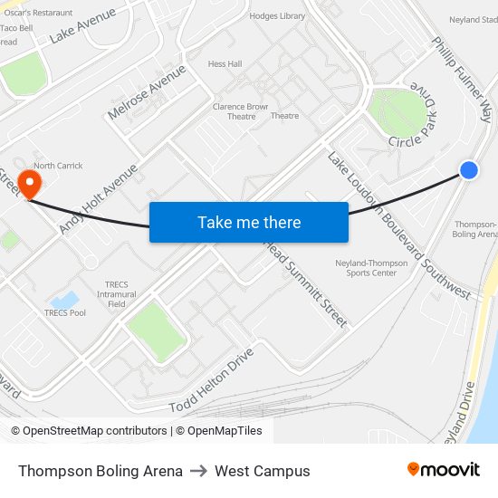 Thompson Boling Arena to West Campus map