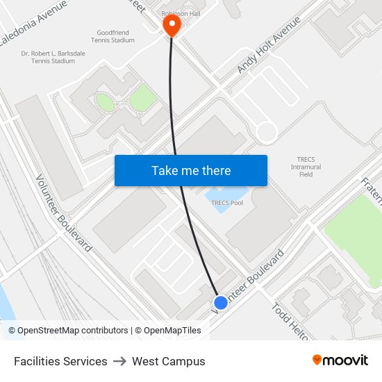 Facilities Services to West Campus map