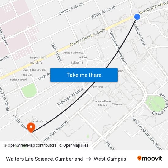 Walters Life Science, Cumberland to West Campus map