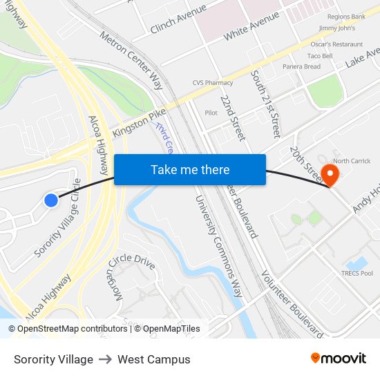 Sorority Village to West Campus map