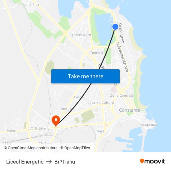 Liceul Energetic to Br?Tianu map