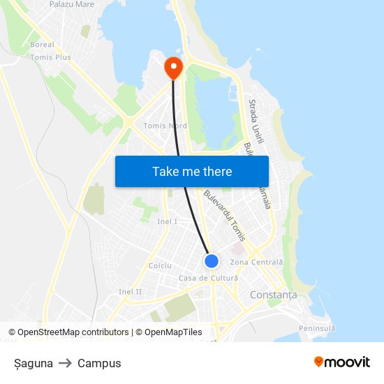 Șaguna to Campus map