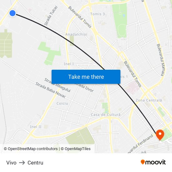 Vivo to Centru map