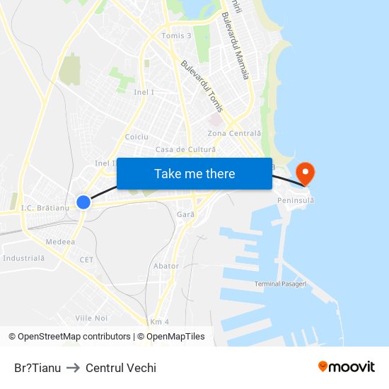 Br?Tianu to Centrul Vechi map