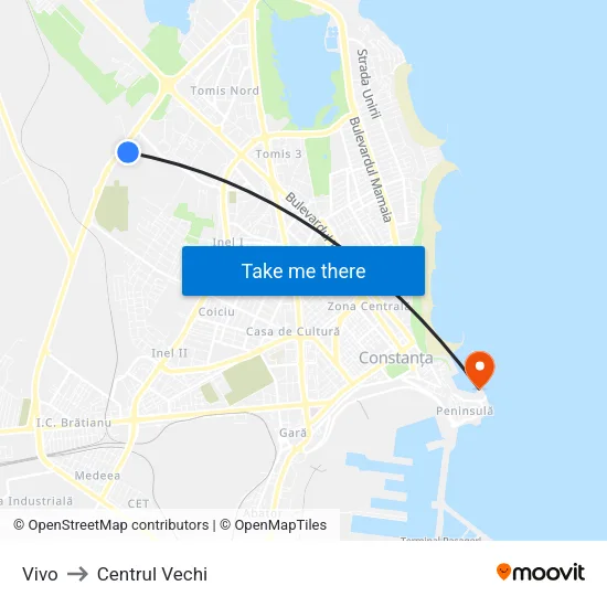 Vivo to Centrul Vechi map