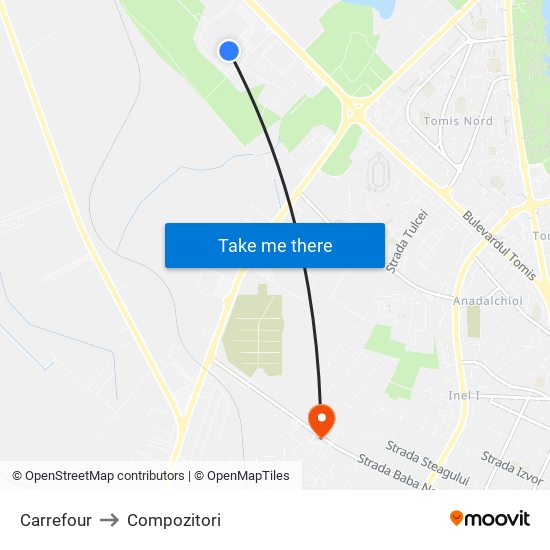 Carrefour to Compozitori map