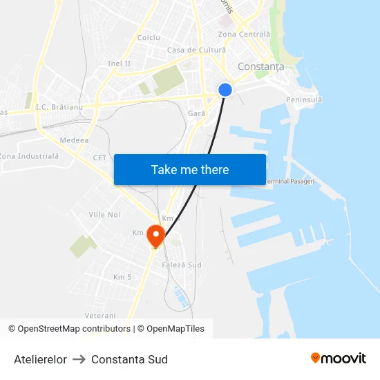 Atelierelor to Constanta Sud map