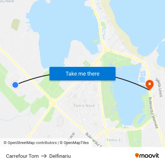Carrefour Tom to Delfinariu map