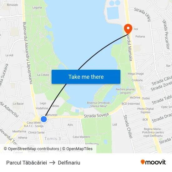 Parcul Tăbăcăriei to Delfinariu map