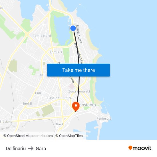 Delfinariu to Gara map