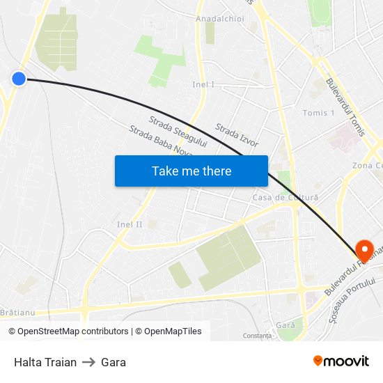 Halta Traian to Gara map