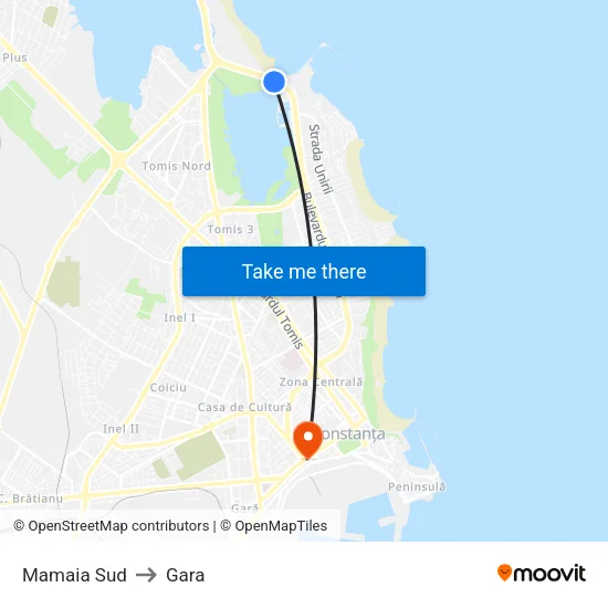 Mamaia Sud to Gara map