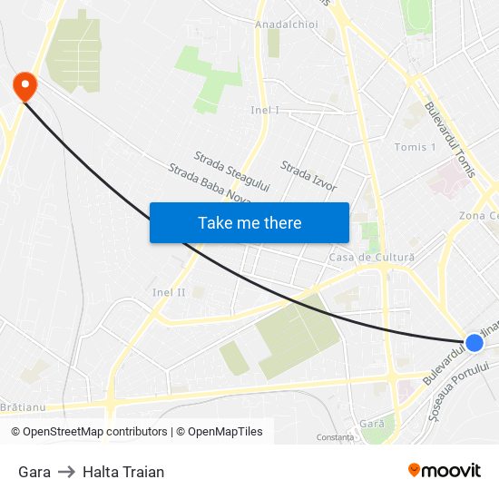 Gara to Halta Traian map