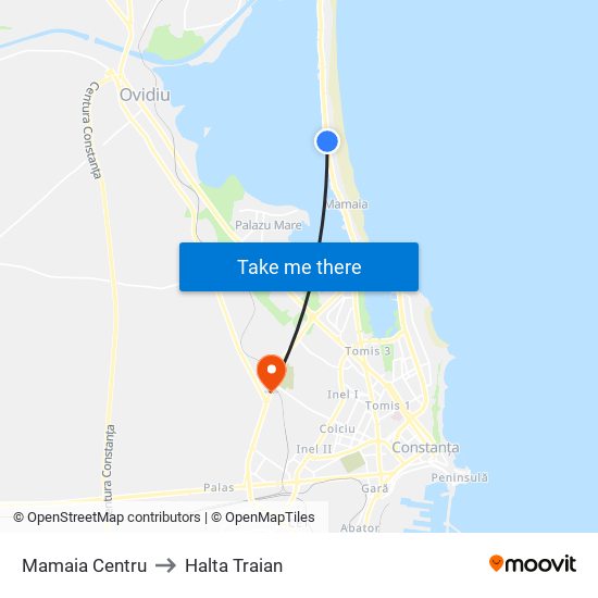 Mamaia Centru to Halta Traian map