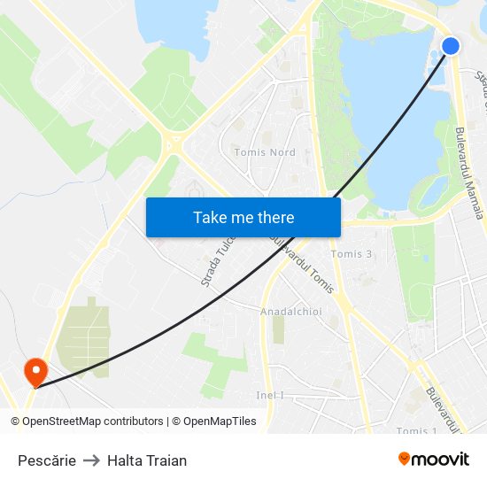 Pescărie to Halta Traian map