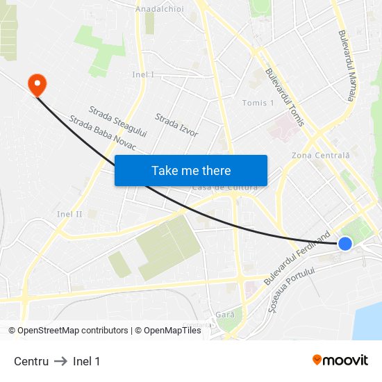Centru to Inel 1 map