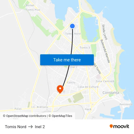 Tomis Nord to Inel 2 map