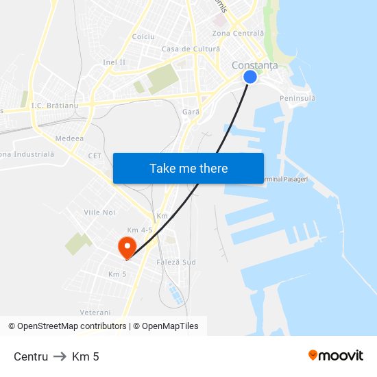 Centru to Km 5 map