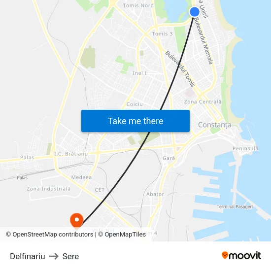 Delfinariu to Sere map
