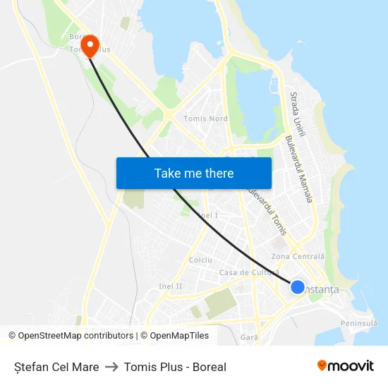 Ștefan Cel Mare to Tomis Plus - Boreal map