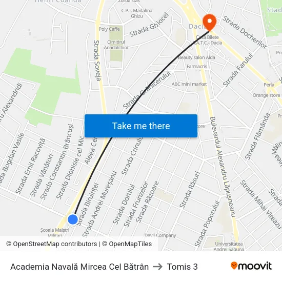 Academia Navală Mircea Cel Bătrân to Tomis 3 map