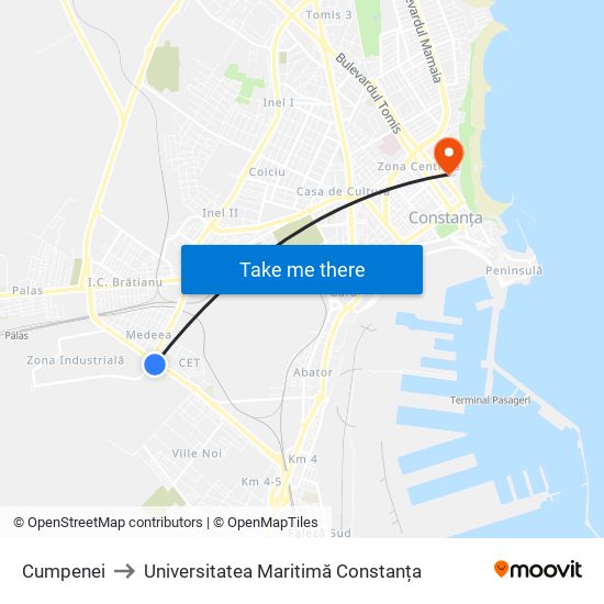 Cumpenei to Universitatea Maritimă Constanța map