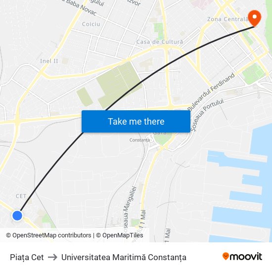 Piața Cet to Universitatea Maritimă Constanța map