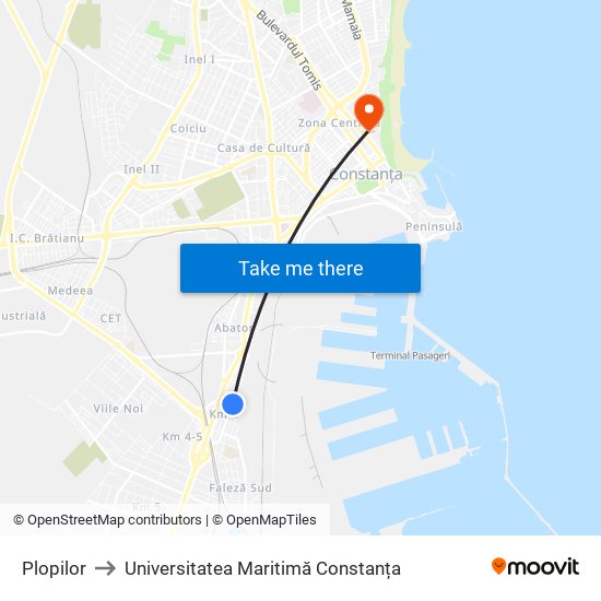 Plopilor to Universitatea Maritimă Constanța map