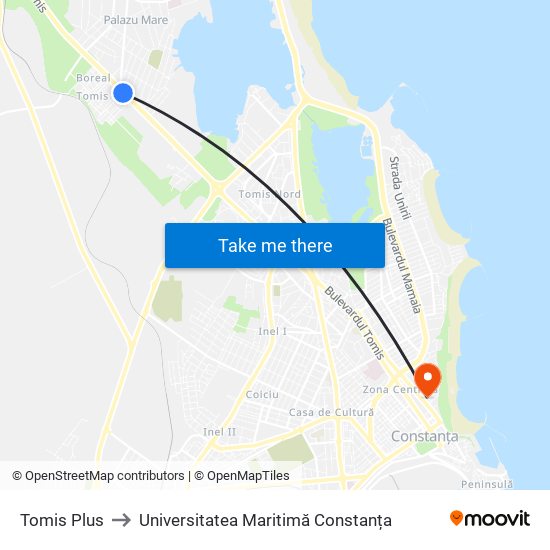 Tomis Plus to Universitatea Maritimă Constanța map