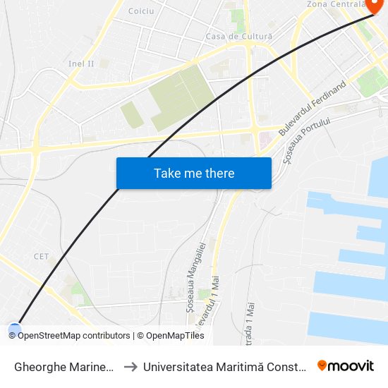 Gheorghe Marinescu to Universitatea Maritimă Constanța map
