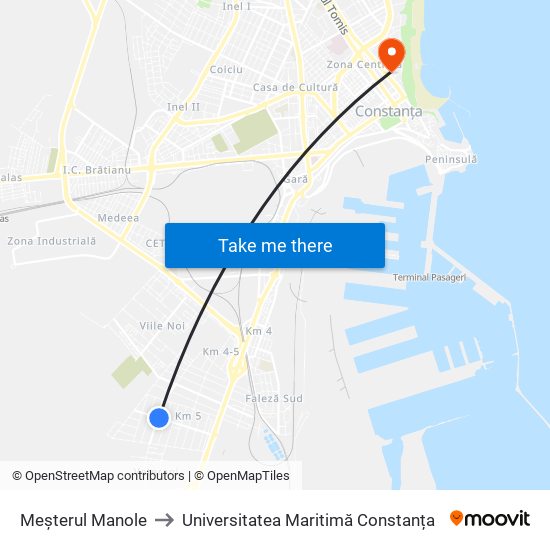 Meșterul Manole to Universitatea Maritimă Constanța map