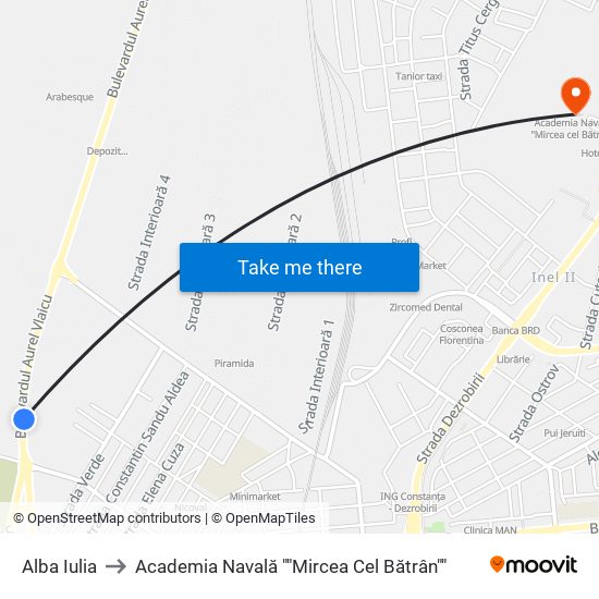 Alba Iulia to Academia Navală ""Mircea Cel Bătrân"" map