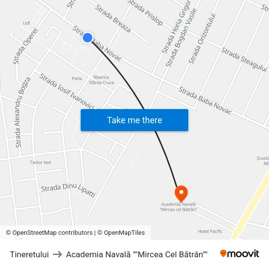 Tineretului to Academia Navală ""Mircea Cel Bătrân"" map