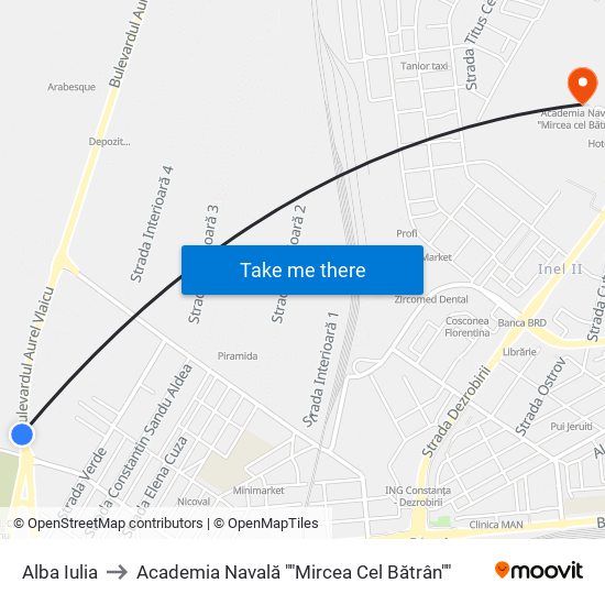 Alba Iulia to Academia Navală ""Mircea Cel Bătrân"" map