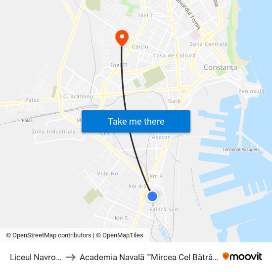 Liceul Navrom to Academia Navală ""Mircea Cel Bătrân"" map
