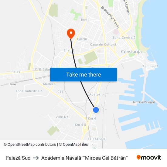Faleză Sud to Academia Navală ""Mircea Cel Bătrân"" map