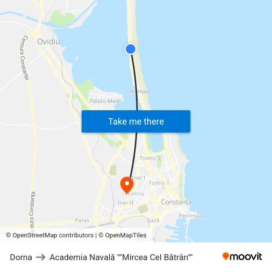 Dorna to Academia Navală ""Mircea Cel Bătrân"" map