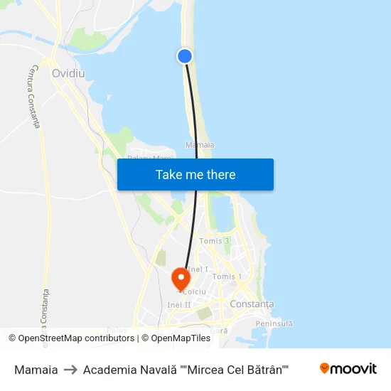 Mamaia to Academia Navală ""Mircea Cel Bătrân"" map