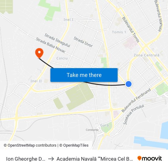 Ion Gheorghe Duca to Academia Navală ""Mircea Cel Bătrân"" map