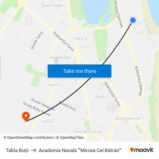 Tabla Buţii to Academia Navală ""Mircea Cel Bătrân"" map