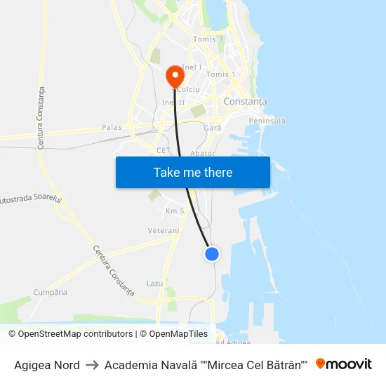 Agigea Nord to Academia Navală ""Mircea Cel Bătrân"" map