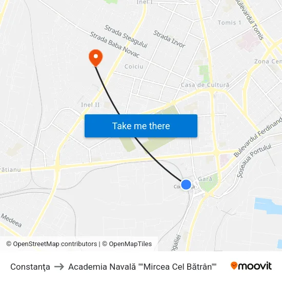 Constanţa to Academia Navală ""Mircea Cel Bătrân"" map