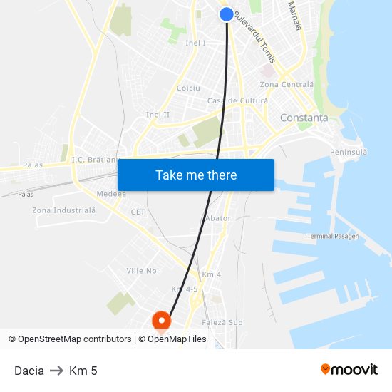 Dacia to Km 5 map