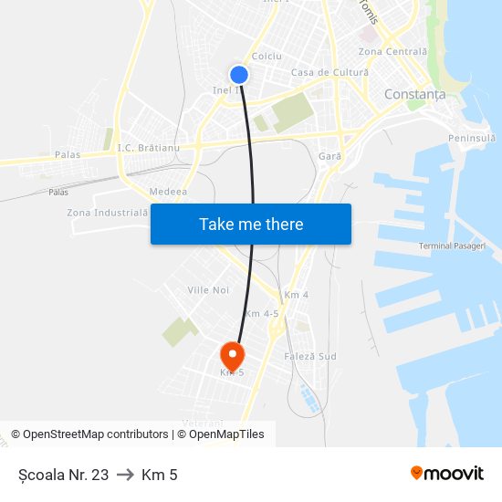 Școala Nr. 23 to Km 5 map