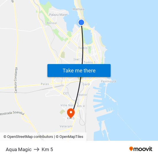 Aqua Magic to Km 5 map