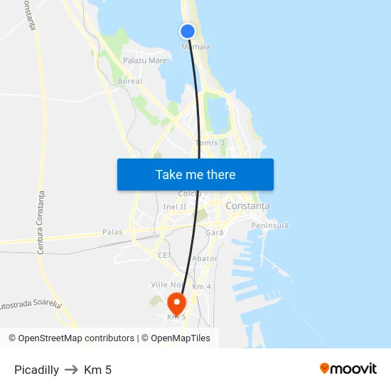 Picadilly to Km 5 map