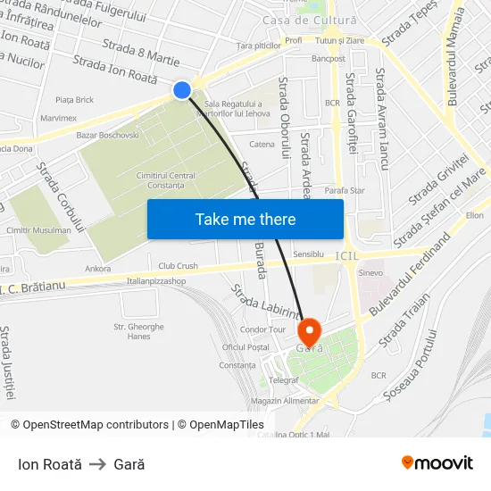 Ion Roată to Gară map