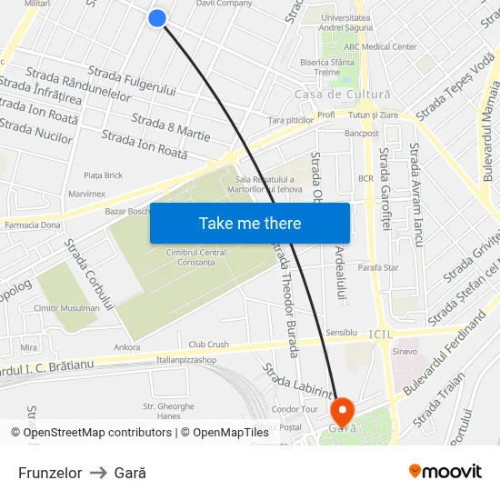 Frunzelor to Gară map