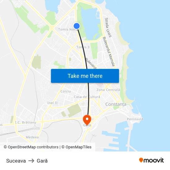 Suceava to Gară map
